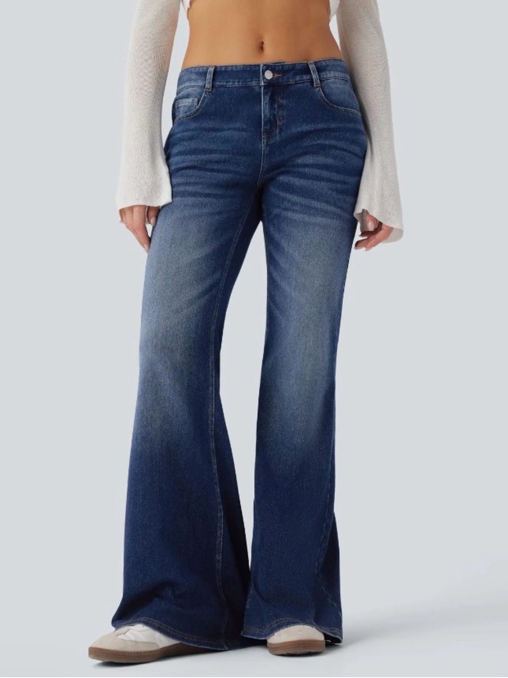 Halara Flex Low Rise Flare Washed Casual Jeans with Pockets